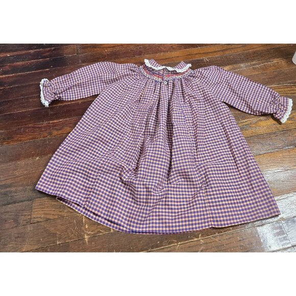 Vintage 70s Polly Flinders Hand Smocked Plaid Dress size 4 - Picture 9 of 12